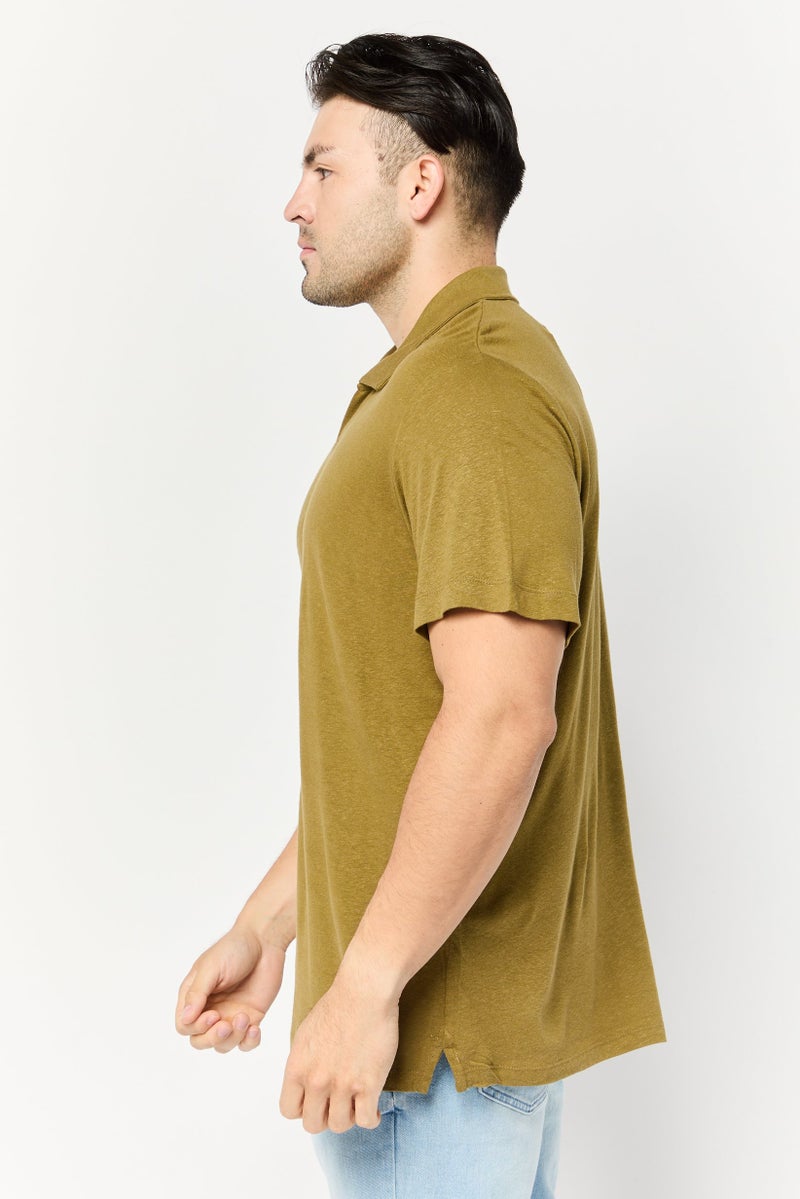 Celio Men Regular Fit Solid Short Sleeve Polo Shirt, Olive - Image 3